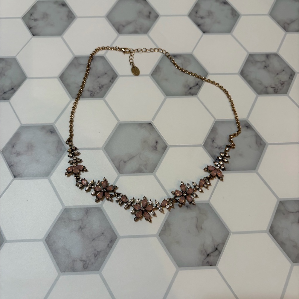 Elegant Floral Necklace with Pink and Gold Accents